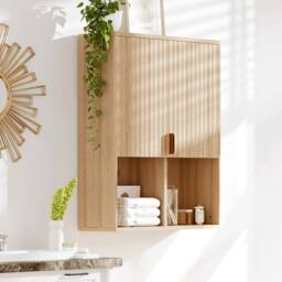 VOGREX Wood Bathroom Wall Cabinet Over Toilet Storage Adjustable Shelf in Natural - thumbnail 1