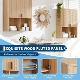 VOGREX Wood Bathroom Wall Cabinet Over Toilet Storage Adjustable Shelf in Natural - thumbnail 4