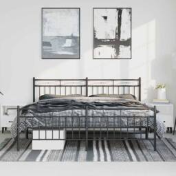 Berkfield Home Metal Bed Frame with Headboard & Footboard Black 193x203 cm - thumbnail 3