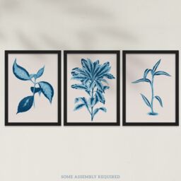Artery8 A4 Wall Art & Frame Set of 3 Modern Blue Beige Detailed Leafy Plant - thumbnail 3