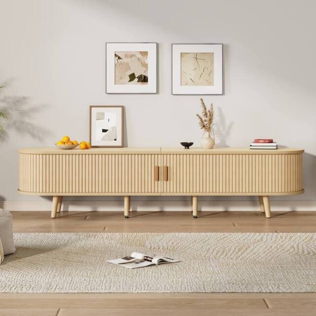 BTM TV Stand Cabinet with Drawers Sliding Doors Shelf in Brown - image 1