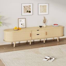 BTM TV Stand Cabinet with Drawers Sliding Doors Shelf in Brown - thumbnail 3