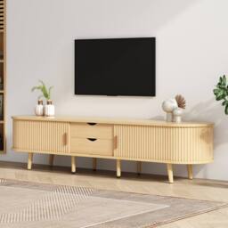 BTM TV Stand Cabinet with Drawers Sliding Doors Shelf in Brown - thumbnail 5
