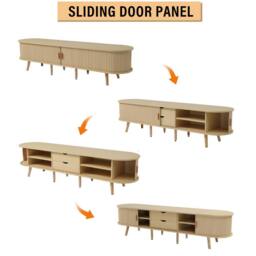 BTM TV Stand Cabinet with Drawers Sliding Doors Shelf in Brown - thumbnail 9