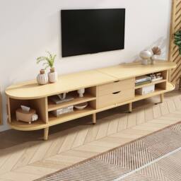 BTM TV Stand Cabinet with Drawers Sliding Doors Shelf in Brown - thumbnail 4