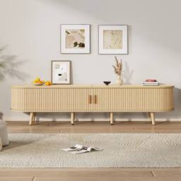 BTM TV Stand Cabinet with Drawers Sliding Doors Shelf in Brown