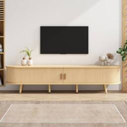 BTM TV Stand Cabinet with Drawers Sliding Doors Shelf in Brown - thumbnail 2