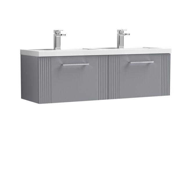 Balterley Wall Hung 2 Drawers Vanity Unit - 2 Polymarble Basin 1200mm, Satin Grey - image 1