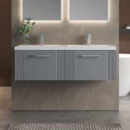 Balterley Wall Hung 2 Drawers Vanity Unit - 2 Polymarble Basin 1200mm, Satin Grey - thumbnail 2