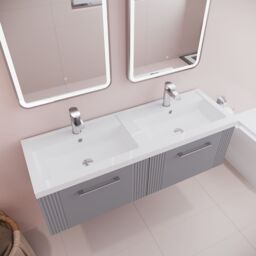 Balterley Wall Hung 2 Drawers Vanity Unit - 2 Polymarble Basin 1200mm, Satin Grey - thumbnail 3