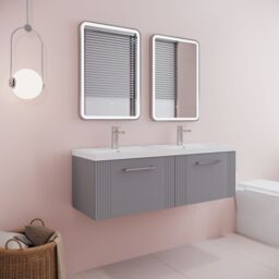 Balterley Wall Hung 2 Drawers Vanity Unit - 2 Polymarble Basin 1200mm, Satin Grey - thumbnail 4
