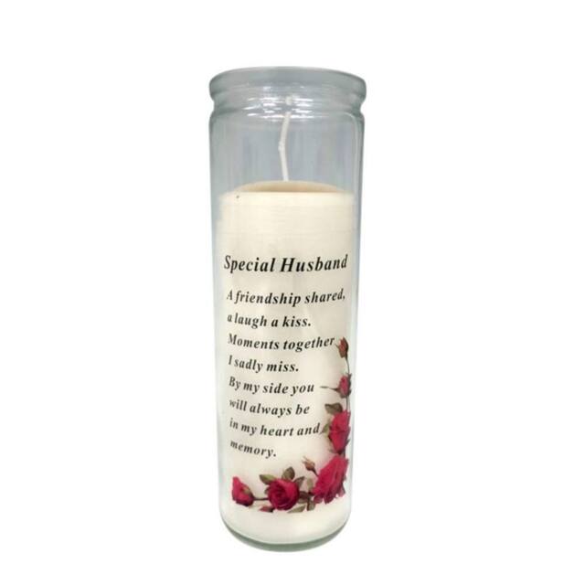David Fischhoff Graveside Memorial Glass Candle - Special Husband in White