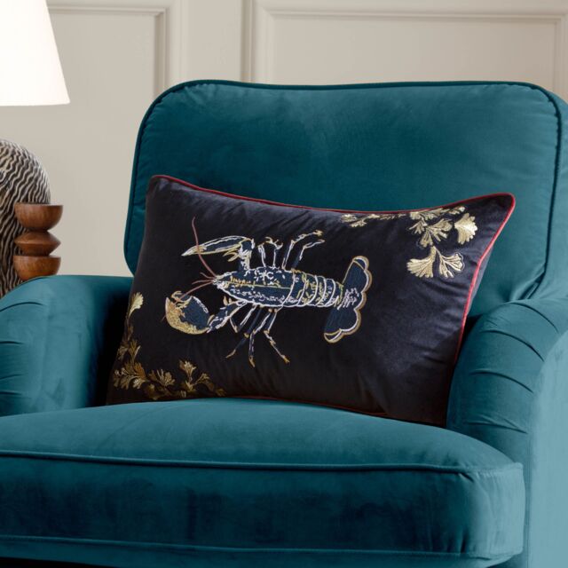 Paoletti Atlantica Embroidered Velvet Cushion in Black - Size: 40 cm x 60 cm - image 1
