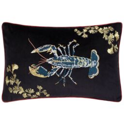 Paoletti Atlantica Embroidered Velvet Cushion in Black - Size: 40 cm x 60 cm - thumbnail 2