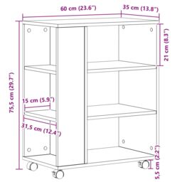 Berkfield Home Rolling Cabinet in Black Oak, 60x35x75 cm, Made of Engineered Wood - Size: 60 x 35 x 75 cm - thumbnail 6