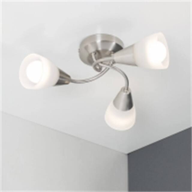 Nordara Brushed Chrome 3-Way Semi Flush Ceiling Light with Frosted Shades in Silver - image 1