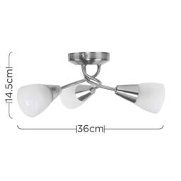 Nordara Brushed Chrome 3-Way Semi Flush Ceiling Light with Frosted Shades in Silver - thumbnail 2