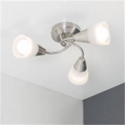 Nordara Brushed Chrome 3-Way Semi Flush Ceiling Light with Frosted Shades in Silver - thumbnail 1