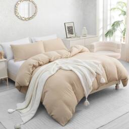 Grace Premium Microfiber Reversible Duvet Cover Set Ultrasoft Bedding in Beige - Size: Single - thumbnail 1