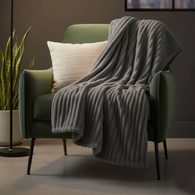 Snug City Chunky Ribbed Mink Throw Ultra Soft Warm Elegant Blanket for Sofa Bed in Grey - Size: 150 cm x 200 cm - image 1