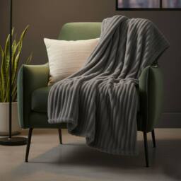 Snug City Chunky Ribbed Mink Throw Ultra Soft Warm Elegant Blanket for Sofa Bed in Grey - Size: 150 cm x 200 cm - thumbnail 1