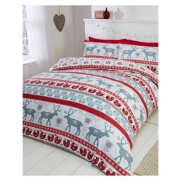 Rapport Scandi Brushed Cotton Christmas Duvet Cover Set in Off-White - Size: King
