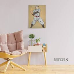 "Artery8 Vintage Baseball Player Drawing Canvas Wall Art Print E Penfield in Beige - Size: W18"" x H24""" - thumbnail 3