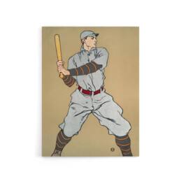 "Artery8 Vintage Baseball Player Drawing Canvas Wall Art Print E Penfield in Beige - Size: W18"" x H24""" - thumbnail 1