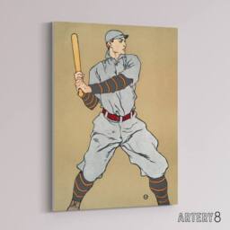 "Artery8 Vintage Baseball Player Drawing Canvas Wall Art Print E Penfield in Beige - Size: W18"" x H24""" - thumbnail 2