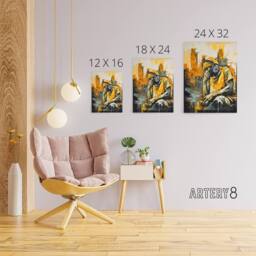 "Artery8 City Skyline & Young Man With Headphones Canvas Wall Art Print in Yellow - Size: W18"" x H24""" - thumbnail 4