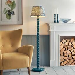 Netlighting Higgledy Gloss Blue Floor Lamp Blue Fabric Ripple Shade 35cm E27 - thumbnail 2