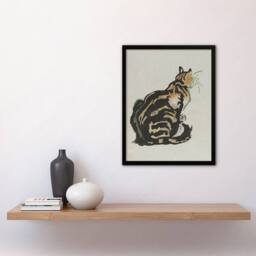Artery8 Sitting Cat Art Nouveau Painting Steinlen Framed Wall Art Print in Brown - Size: A4 - thumbnail 2