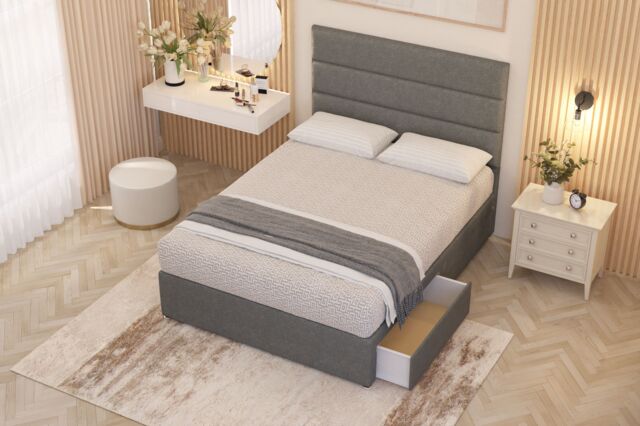 Somnior Chambery Linen Fabric Midnight Pocket Sprung Divan Storage Bed with 4 Drawers & Headboard in Mid Grey - Size: Super King - image 1