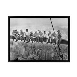 "Artery8 Men On Girder Lunch Atop A Skyscraper Photo Framed Canvas Wall Art Print in Grey - Size: W24"" x H32""" - thumbnail 1