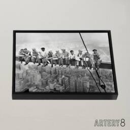 "Artery8 Men On Girder Lunch Atop A Skyscraper Photo Framed Canvas Wall Art Print in Grey - Size: W24"" x H32""" - thumbnail 2