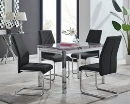 FurnitureboxUK Enna White Glass Extending 4-6 Seater Dining Table & 4 Lorenzo Faux Leather Chairs in Black - thumbnail 1