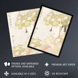 Artery8 Sagi Musume Heron Maiden Vintage Japan Framed Wall Art Print Kitagawa in Green - Size: A4 - thumbnail 2