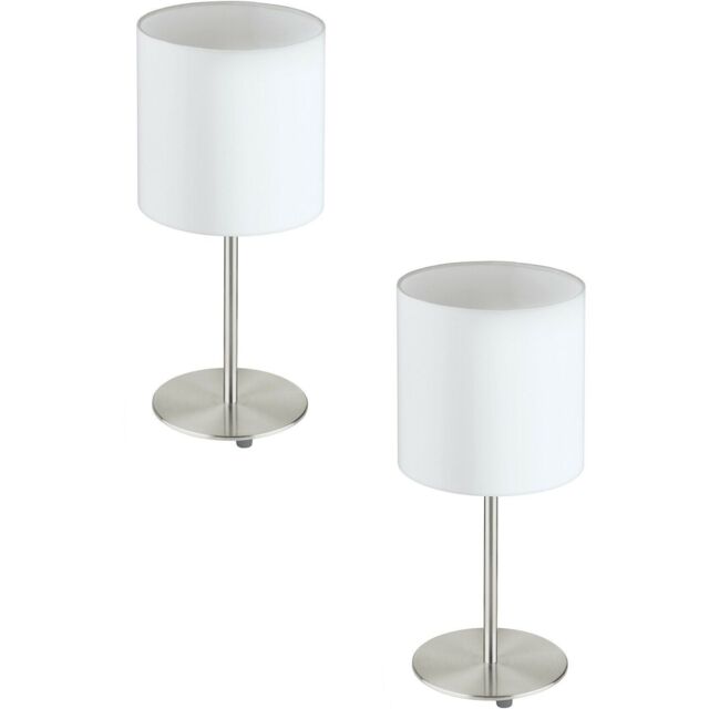Loops 2 PACK Table Desk Lamp Colour Satin Nickel Steel Shade White Fabric E27 1x60W in Metallics - image 1