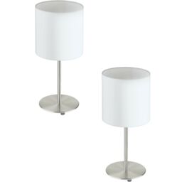 Loops 2 PACK Table Desk Lamp Colour Satin Nickel Steel Shade White Fabric E27 1x60W in Metallics