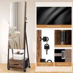Hinsinc Mobile Mirror Jewelry Cabinet Standing Makeup Organizer in Brown - Size: 0.6m2 - thumbnail 3