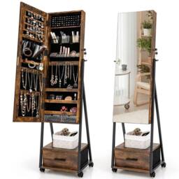 Hinsinc Mobile Mirror Jewelry Cabinet Standing Makeup Organizer in Brown - Size: 0.6m2 - thumbnail 1
