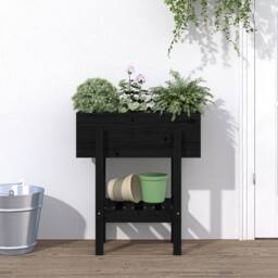 Berkfield Home Beautiful Garden Planter Black 62x30x69 cm Solid Wood Pine - Size: 62 x 30 x 69 cm - thumbnail 2