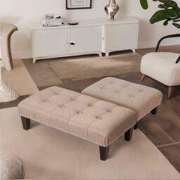 Rafaelo Mobilia Fabric Ottoman Footrest Stool Chair in Beige - thumbnail 2