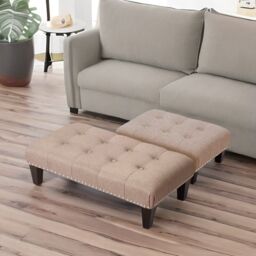 Rafaelo Mobilia Fabric Ottoman Footrest Stool Chair in Beige