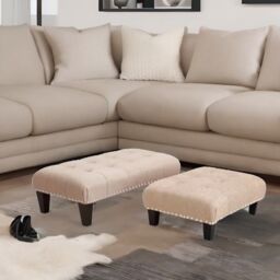 Rafaelo Mobilia Fabric Ottoman Footrest Stool Chair in Beige - thumbnail 3