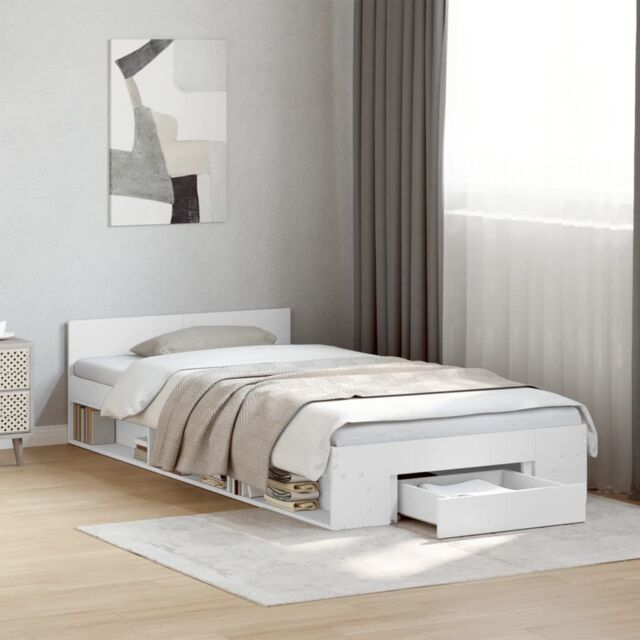Berkfield Home Bed Frame with Drawer without Mattress White 75x190 cm Small Single - image 1