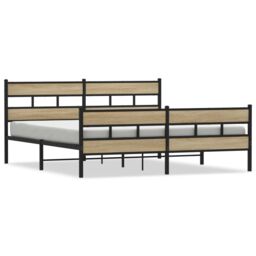 Berkfield Home Metal Bed Frame without Mattress Sonoma Oak 200x200 cm in Brown - thumbnail 2