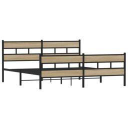 Berkfield Home Metal Bed Frame without Mattress Sonoma Oak 200x200 cm in Brown - thumbnail 3