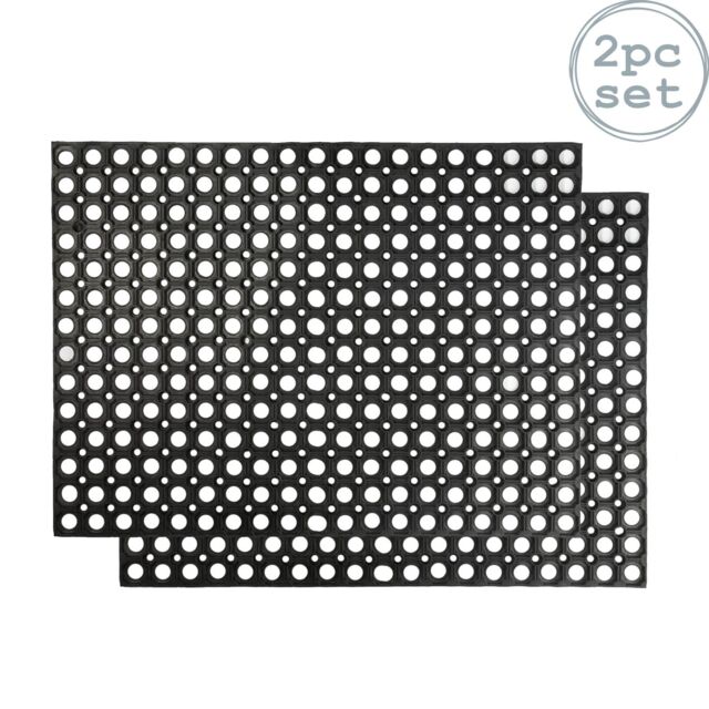 Nicola Spring Heavy Duty Rubber Door Mats - 80 x 60cm - Set of 2 in Black - Size: 40 cm x 80 cm - image 1
