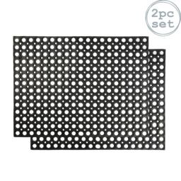 Nicola Spring Heavy Duty Rubber Door Mats - 80 x 60cm - Set of 2 in Black - Size: 40 cm x 80 cm - thumbnail 1